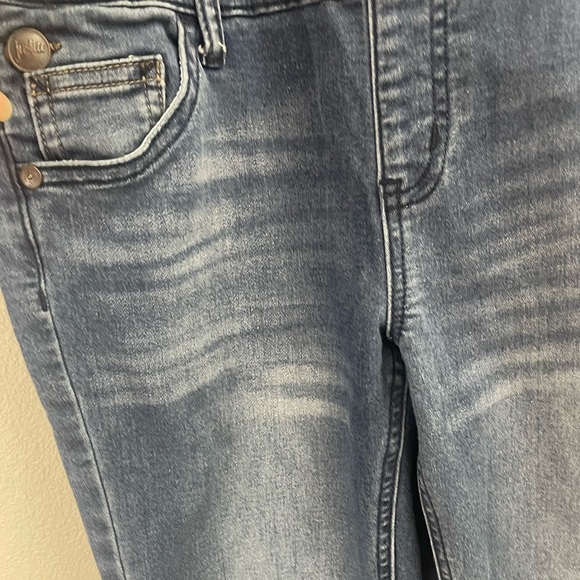 JUSTICE STRETCH BLUE JEAN OVERALLS / PANTS DISTRESSED STRAIGHT LEG GIRLS SZ 12 - Picture 12 of 16